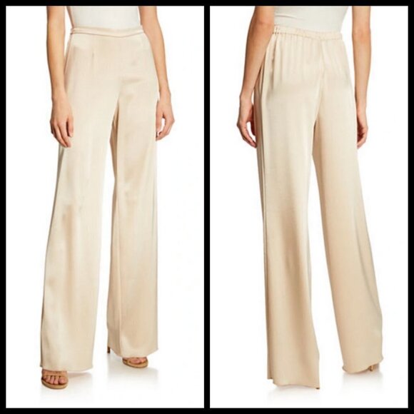 💕ST. JOHN💕 Liquid Satin Pant Elastic Back Pull-On Wide-Leg ~ Travertine M NWOT - Picture 5 of 16